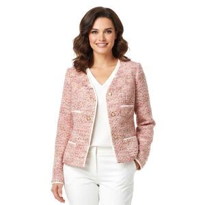 Carlisle Pink Tweed Blazer Gold Crest Buttons Silk Lined Jacket Size 2